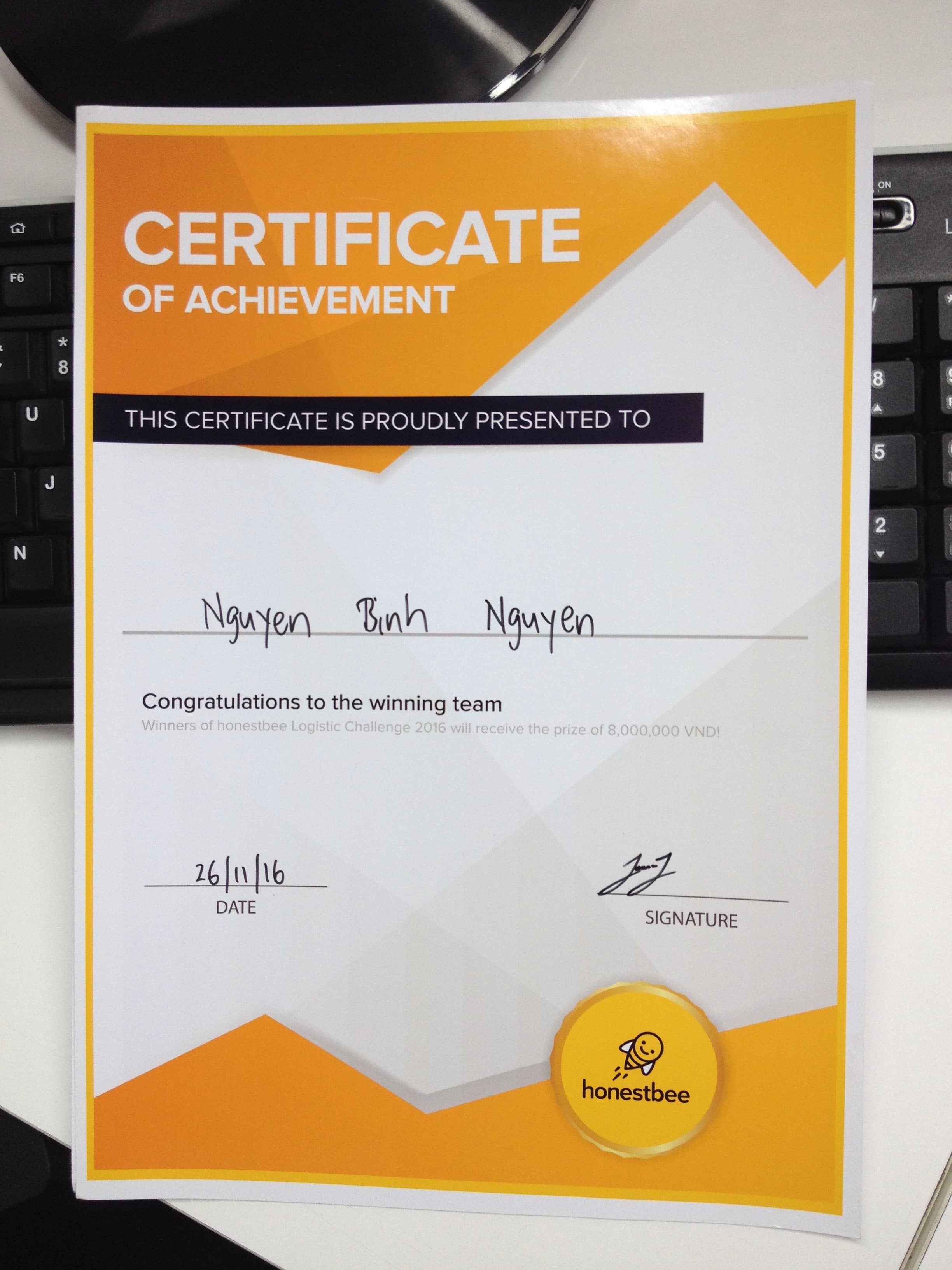 We won Honestbee Logistics Challenge 2016